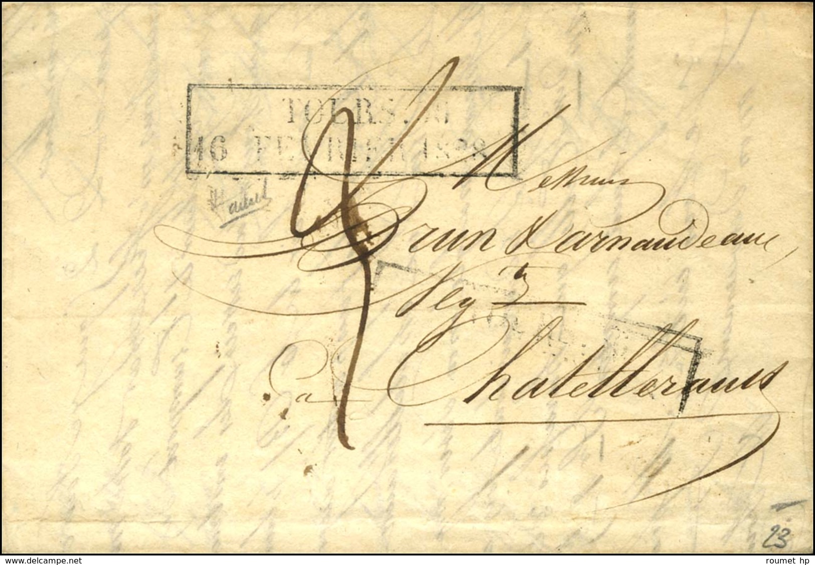 Cachet D'essai Encadré De Février 28 : TOURS 36 / 16 FEVRIER 1828 (cote : 950). - TB / SUP. - R. - Other & Unclassified