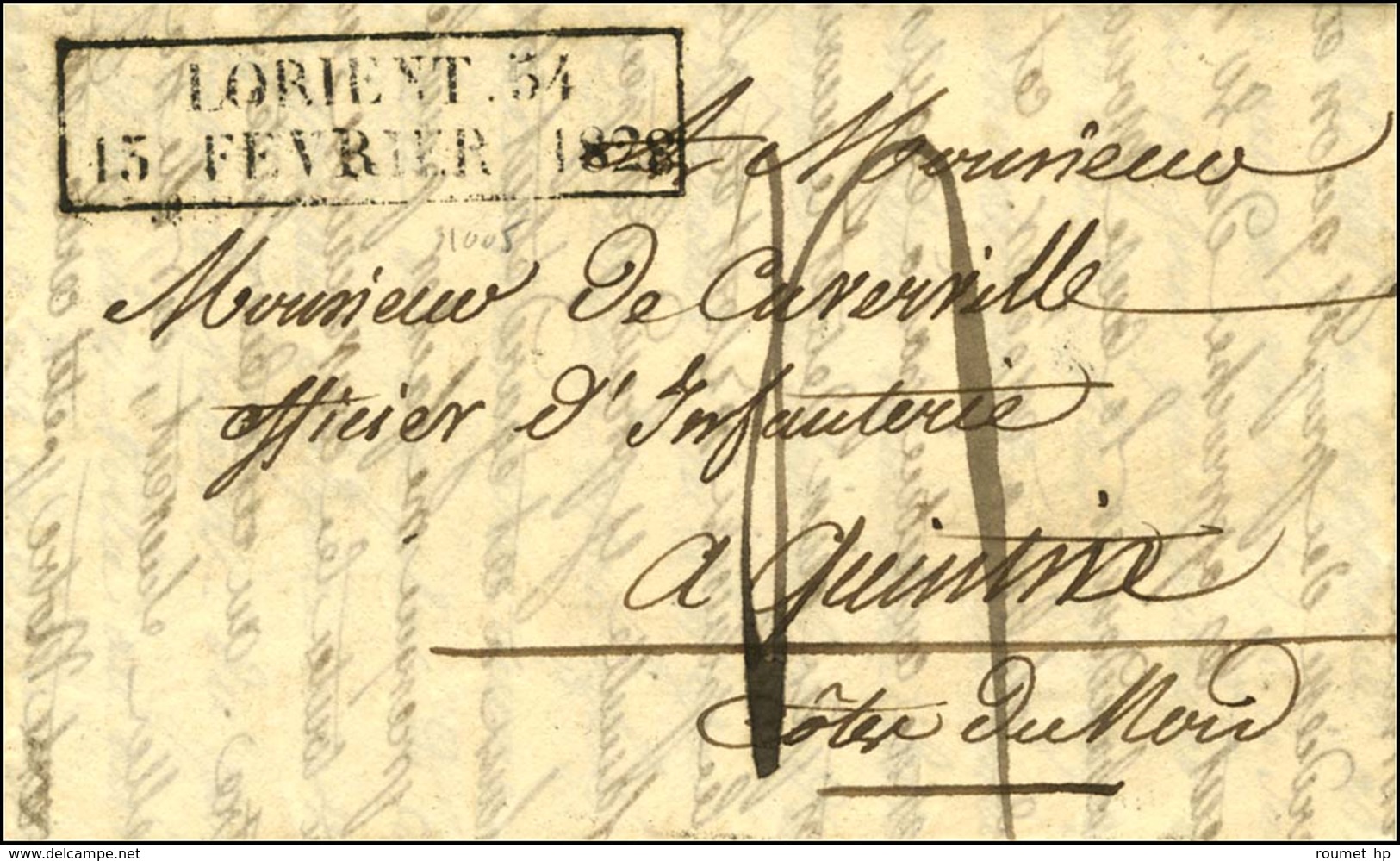 Cachet D'essai Encadré De Février 28 : LORIENT 54 / 15 FEVRIER 1828 (cote : 1400). - SUP. - RR. - Other & Unclassified