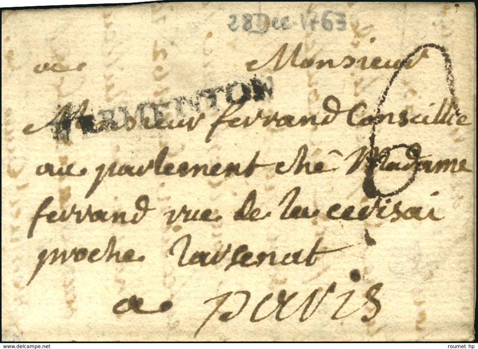 VERMENTON (L N° 1) Sur Lettre Avec Texte Daté 1763. - TB. - Sonstige & Ohne Zuordnung