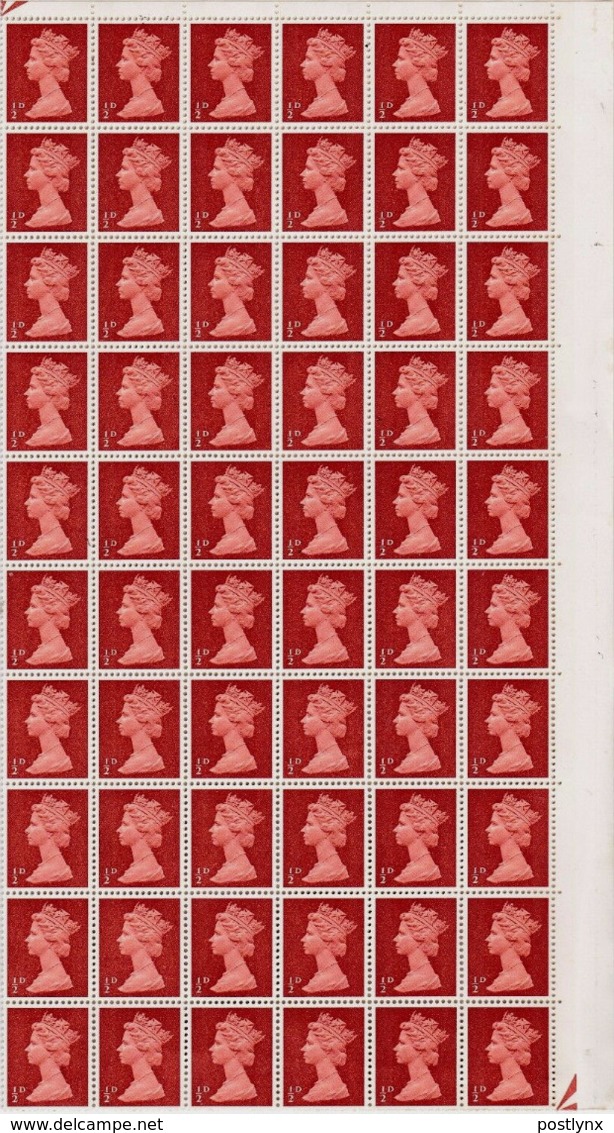 GREAT BRITAIN 1967/71 Machines ½d COMPLETE SHEET:240 Stamps (3ND) - Hojas & Múltiples