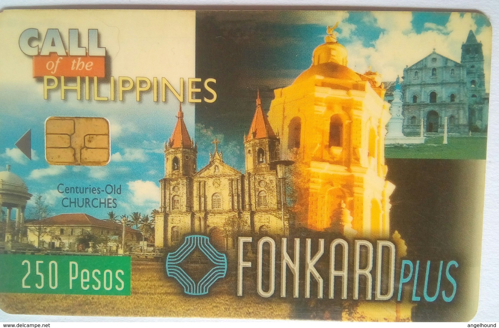 PLDT Chip Card 250 Pesos Century Old Churches , Small Chip, Glossy Surface - Philippinen