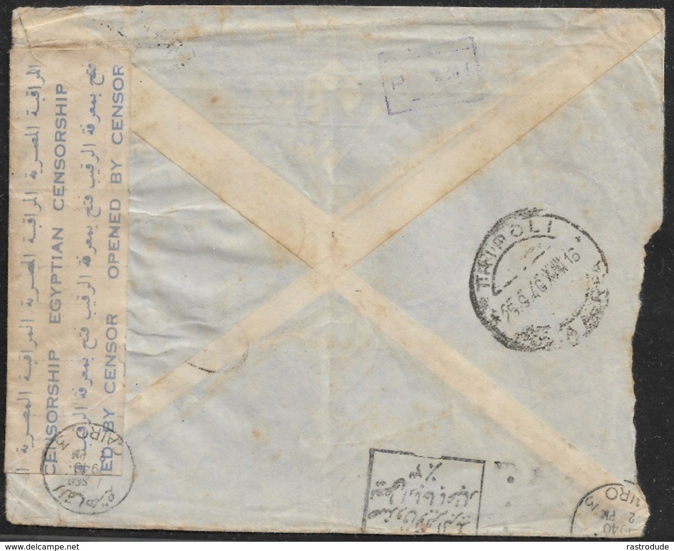 1940 TURKEY To TRIPOLI, LIBYA (Italian Occupation) Over EGYPT - Egyptian Censor Strip & Boxed Postal Censor - Cartas & Documentos