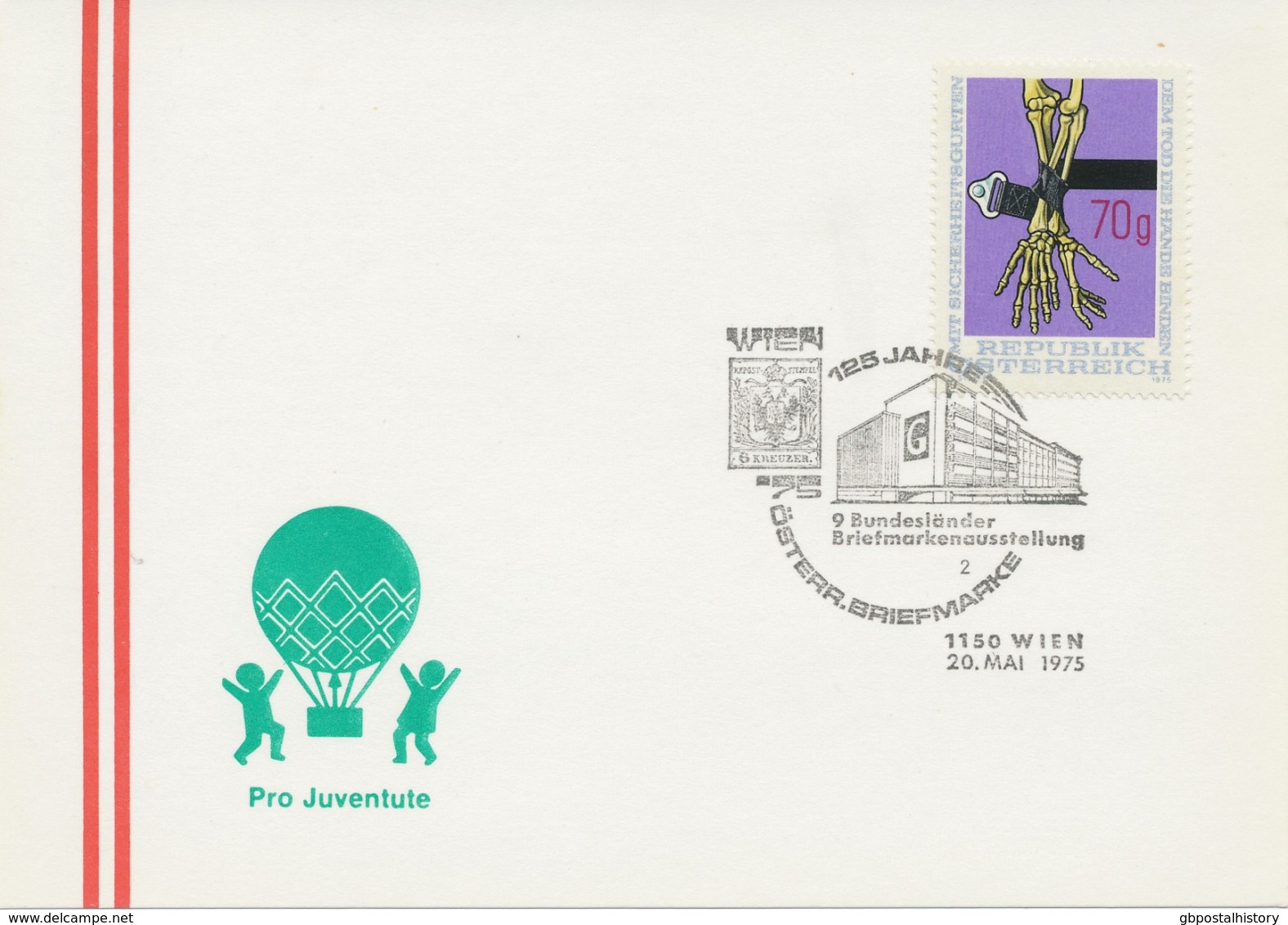 ÖSTERREICH 1975 1150 WIEN 125 Jahre Österr. Briefmarke - 9. Bundesländer Briefmarkenausstellung - Maschinenstempel (EMA)