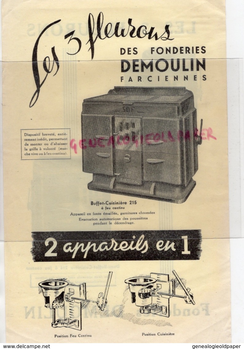 BELGIQUE- PUBLICITE LES 3 FLEURONS DES FONDERIES DEMOULIN - FARCIENNES- FONDERIE- CUISINIERE DRESSOIR - - Artesanos