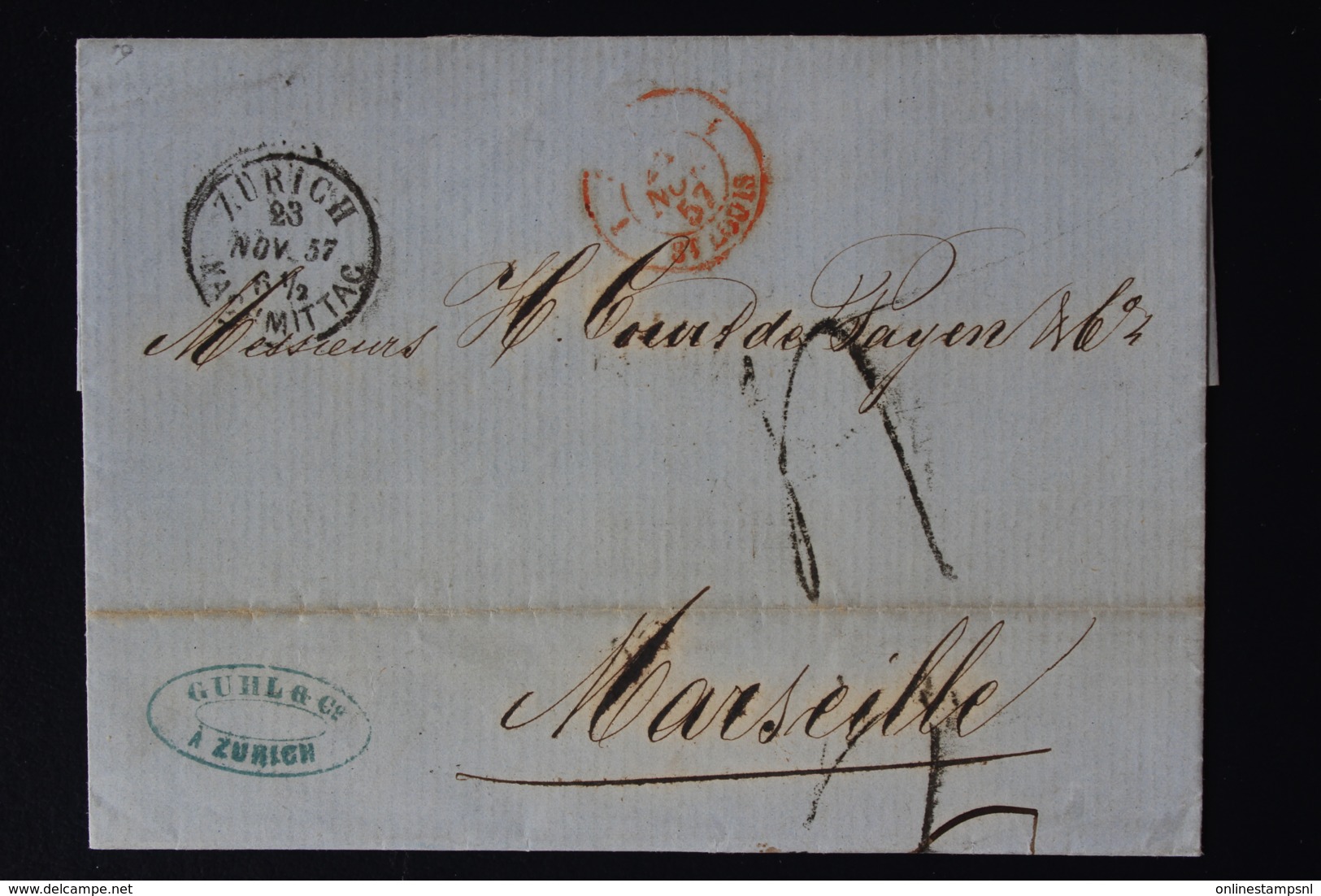 Switserland Complete Letter Zurich 1857 -> Marseille - ...-1845 Préphilatélie