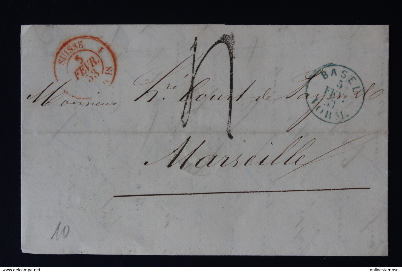 Switserland Complete Letter Basel  -> Marseille 1853 - ...-1845 Préphilatélie