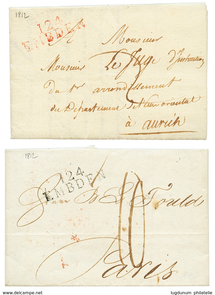 1812 2 Lettres Avec 124 EMBDEN En Noir Et En Rouge. TTB. - 1792-1815: Veroverde Departementen