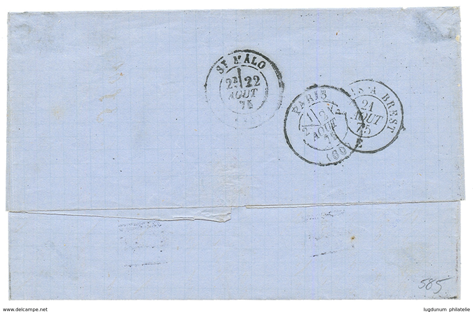 1875 CG 80c CERES(pd) Obl. SPM + ST PIERRE ET MIQUELON Sur Lettre Pour ST MALO. TB. - Andere & Zonder Classificatie