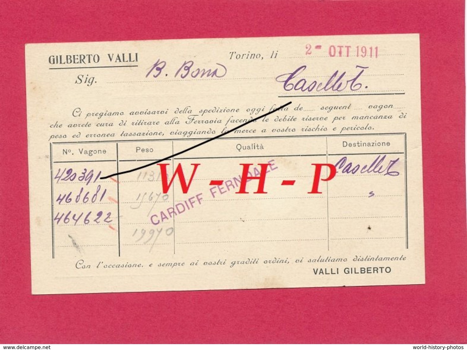 CPA - TORINO - Carte Commerciale  GILBERTO VALLI - Via Nizza N° 117 TORINO - écrite Timbrée 10 Octobre 1911 - Transportmiddelen