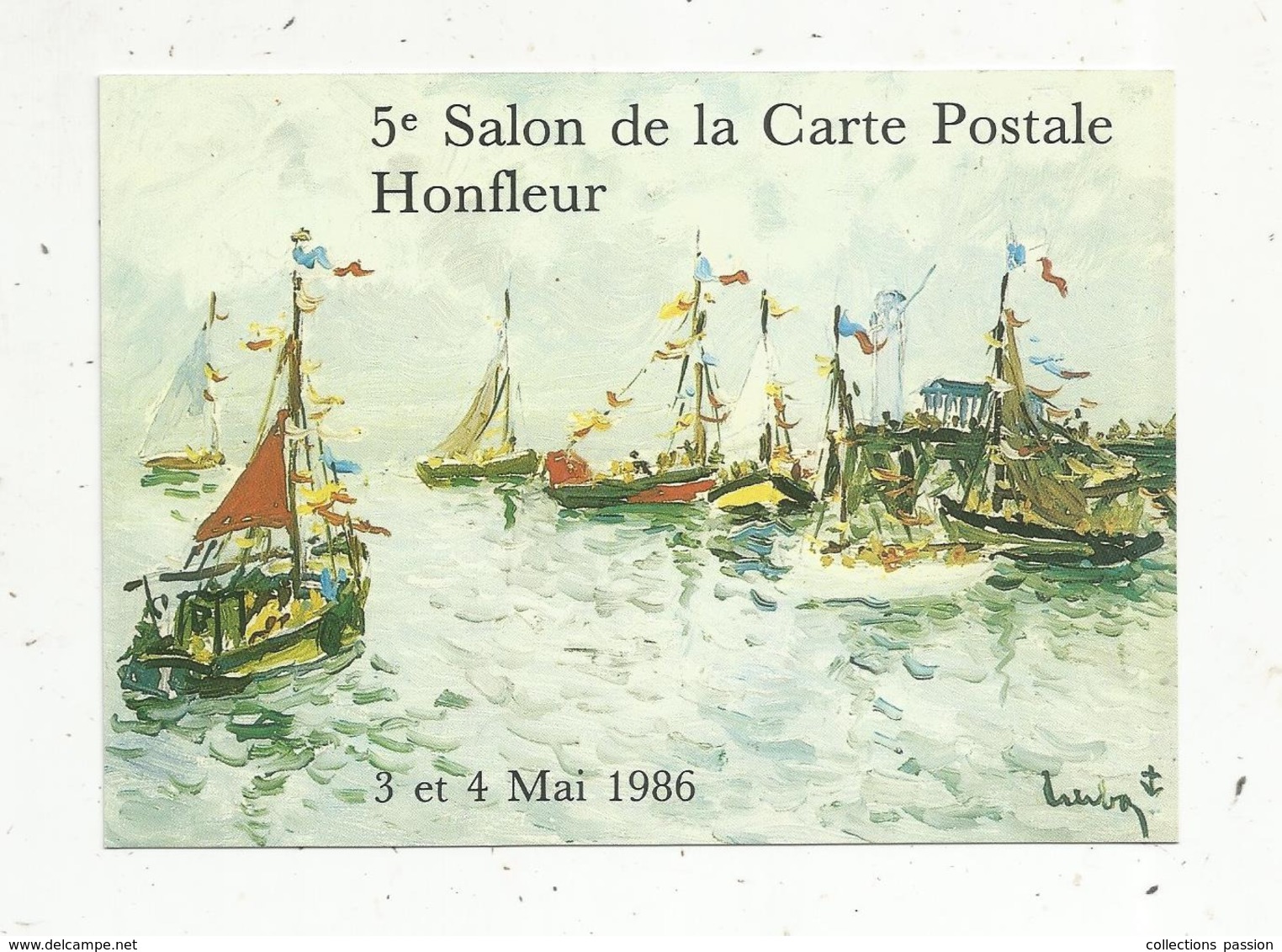 Cp, Bourses& Salons De Collections, 5 E Salon De La Carte Postale ,  HONFLEUR , 1986, N° 276 Sur 475 Ex. - Bourses & Salons De Collections