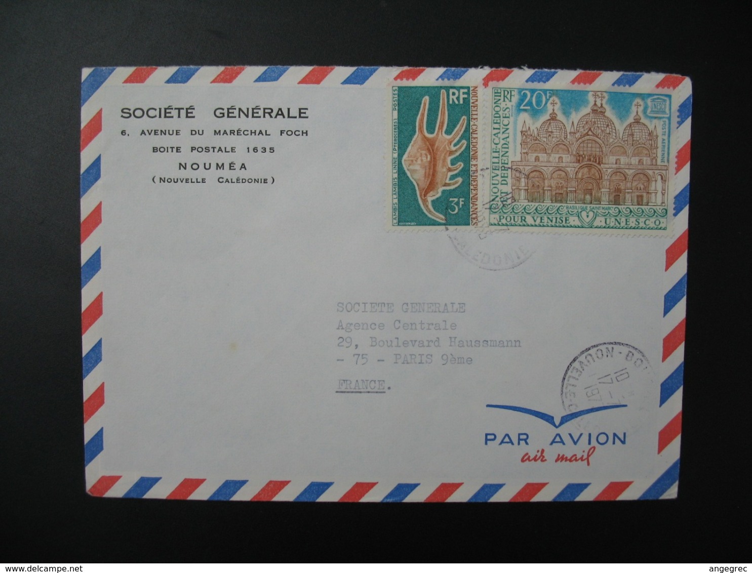 Enveloppe Nouvelle-Calédonie Nouméa 1975   Pour La Sté Générale  Agence Centrale Promotion Des Dépôts  en France Paris - Covers & Documents