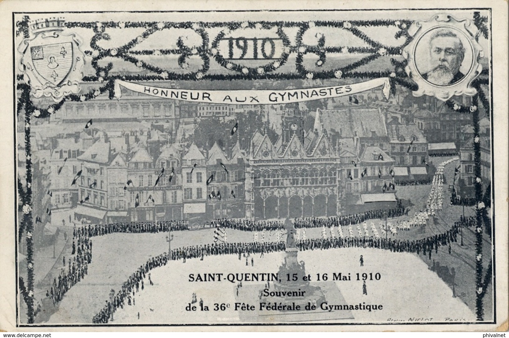 1910 , FRANCIA - SAINT QUENTIN , HONNEUR AUX GYMNASTES , TARJETA POSTAL SIN CIRCULAR - Gymnastiek