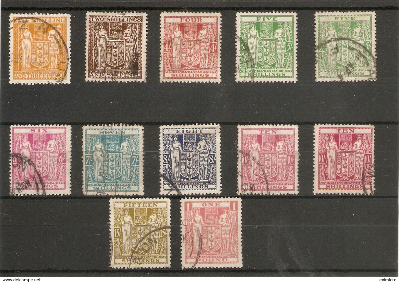 NEW ZEALAND 1940 - 1958 POSTAL FISCALS TO £1 BETWEEN SG F191 AND SG F203W FINE USED Cat £73+ - Fiscal-postal