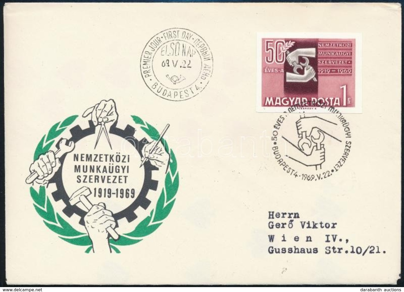 1969 Évfordulók (VII.) 50 éves A Nemzetközi Munkaügyi Szervezet Vágott Bélyeg FDC-n - Sonstige & Ohne Zuordnung