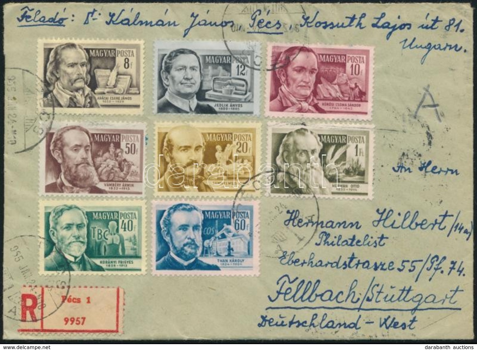 1955 Ajánlott Levél Tudósok Bérmentesítéssel Németországba / Registered Cover To Germany - Autres & Non Classés