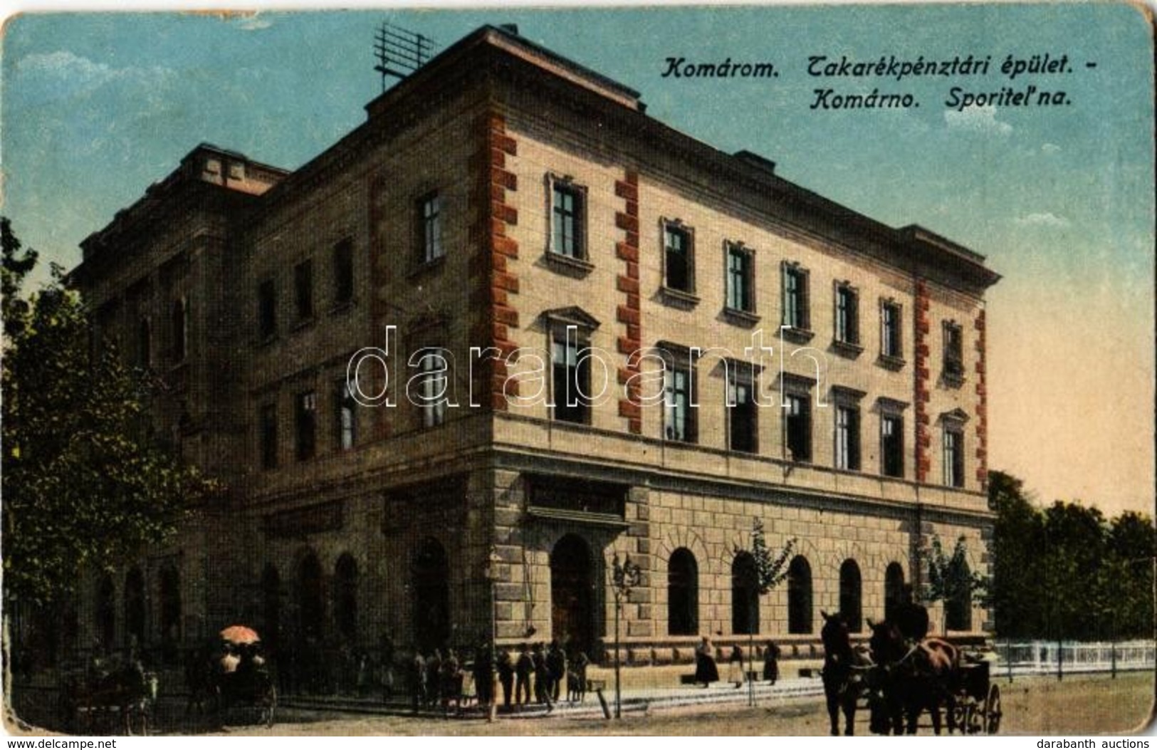 T2/T3 1927 Komárom, Komárno; Takarékpénztári épület, Gyógyszertár / Sporitelna / Savings Bank, Pharmacy (kopott Sarkak / - Ohne Zuordnung