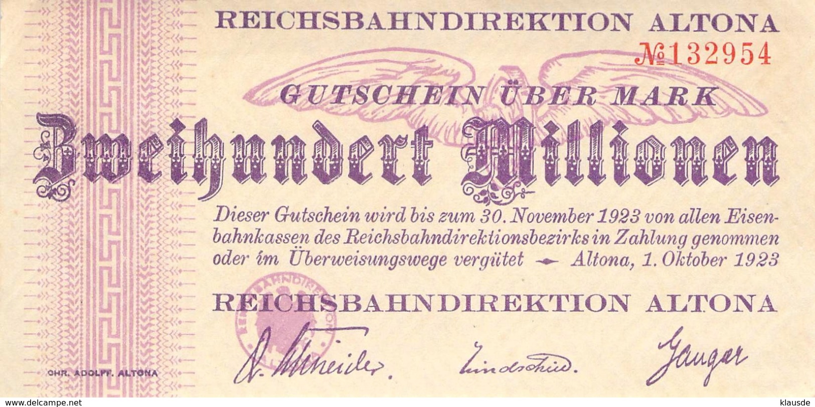 200 Mio Deutsche Reichsbahn  Altona UNC (I) - 100 Millionen Mark