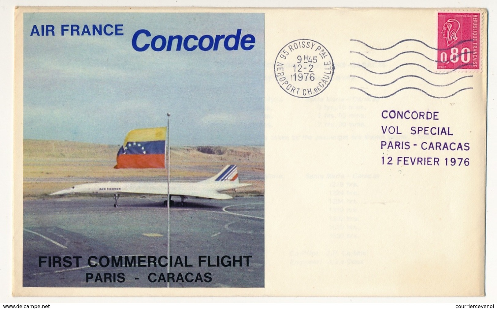 FRANCE - CONCORDE - Vol Spécial Paris => Caracas 12/2/1976 - Premier Vol Commercial - Concorde
