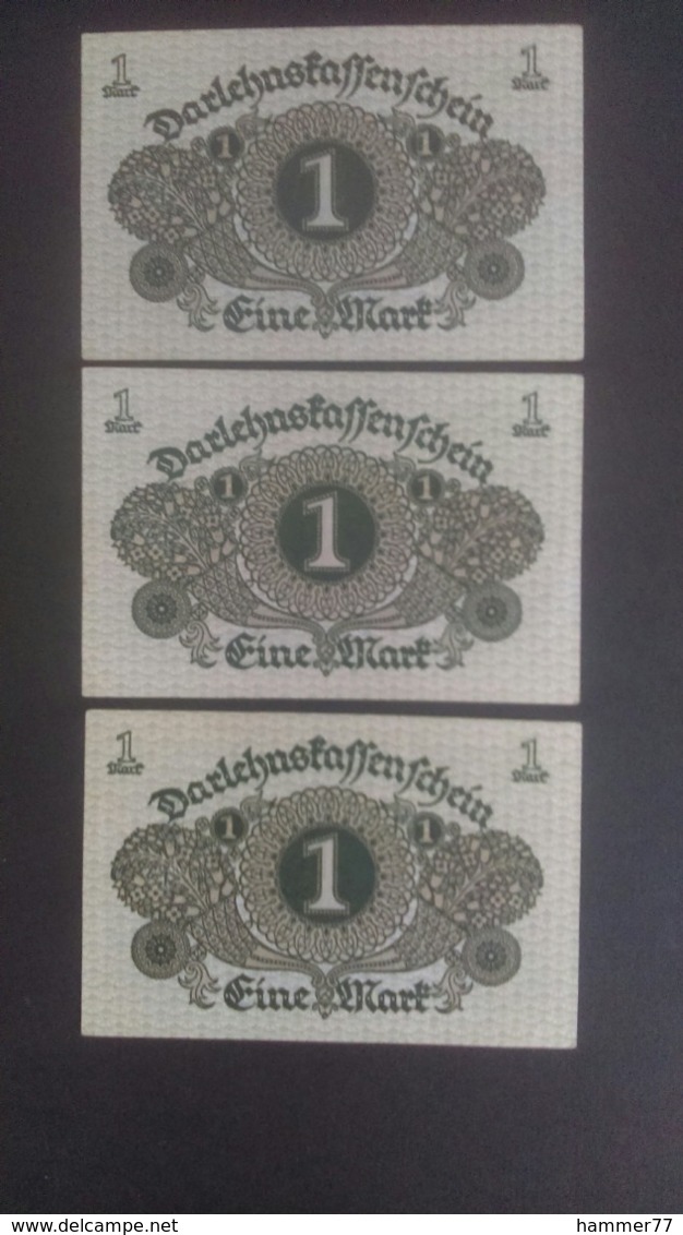 Germany 1920: 3 X 1 Mark With Consecutive Serial Numbers - Bundeskassenschein
