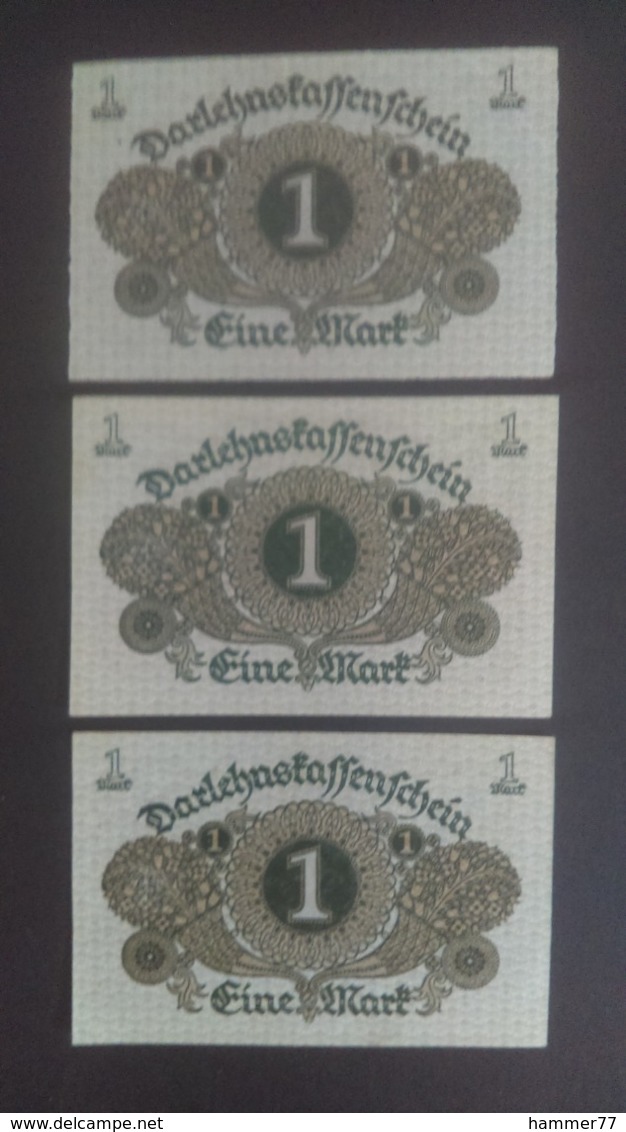 Germany 1920: 3 X 1 Mark - [13] Bundeskassenschein
