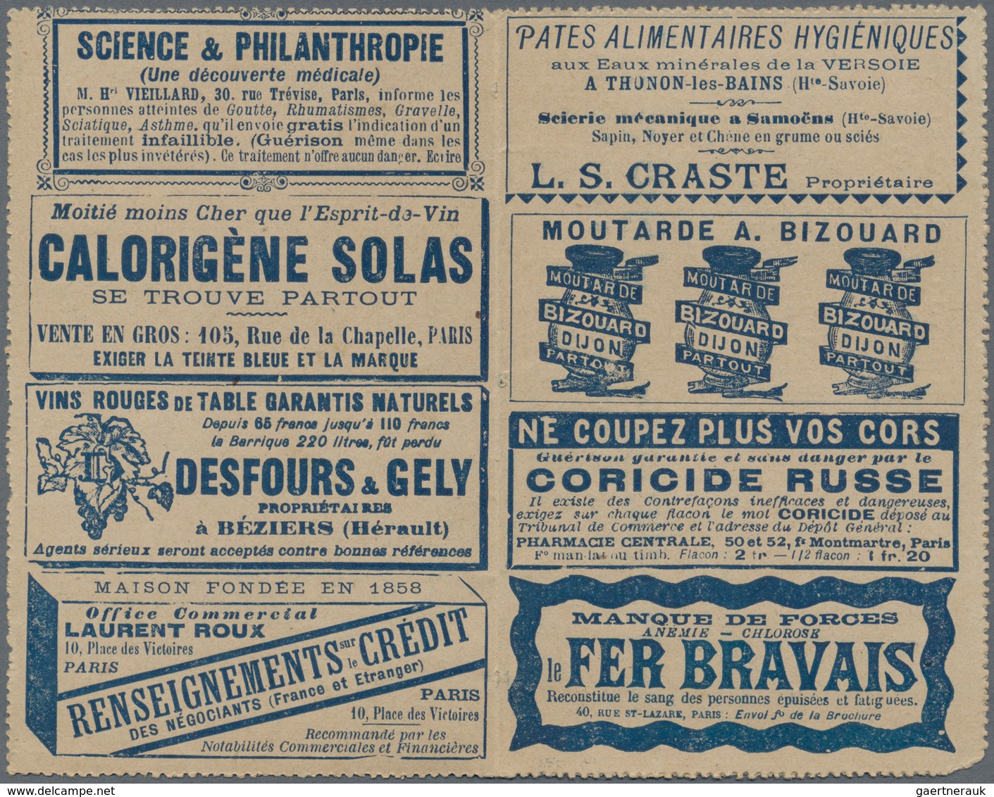 Thematik: Anzeigenganzsachen / Advertising Postal Stationery: 1891, France. Advertising Letter Card - Ohne Zuordnung