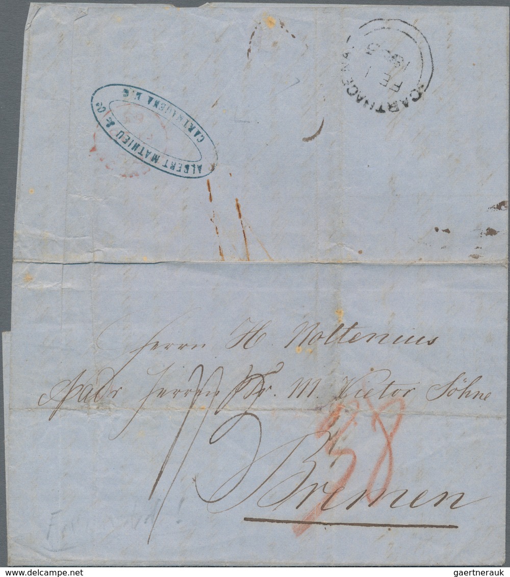 Kolumbien: 1865, Folded Entire Letter With British Datestamp "CARTHAGENA FE 1 1865" Sent Sent To Bre - Kolumbien