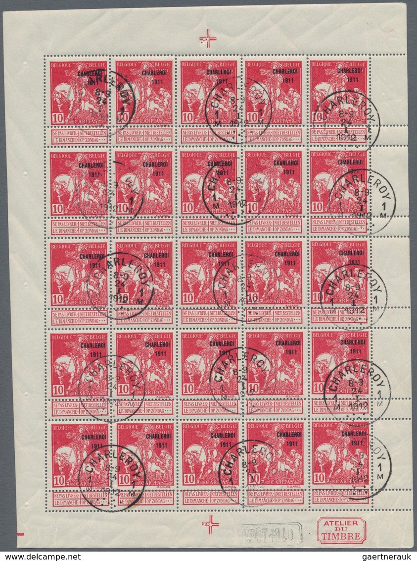 Belgien: 1911, Caritas Issue (type Lemaire) 10c. Carmine With Opt. ‚CHARLEROI 1911‘ Complete Sheetle - Sonstige & Ohne Zuordnung