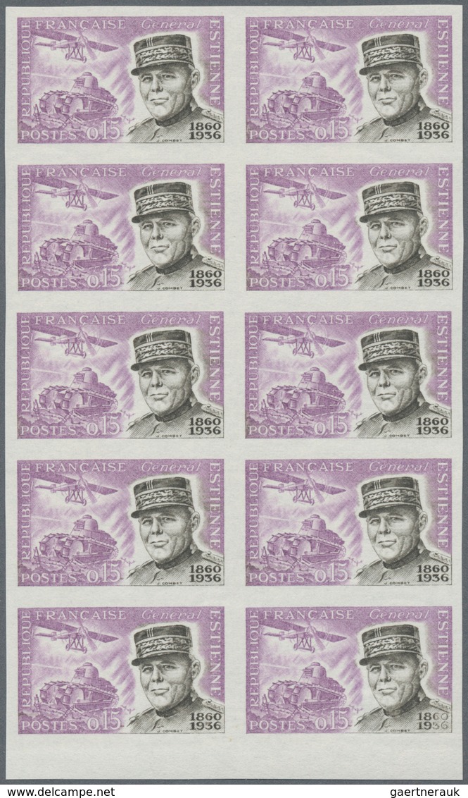 Frankreich: 1960, General Jean-Baptiste-Eugene Estienne 0.15fr. IMPERFORATE Block Of Ten From Lower - Sonstige & Ohne Zuordnung