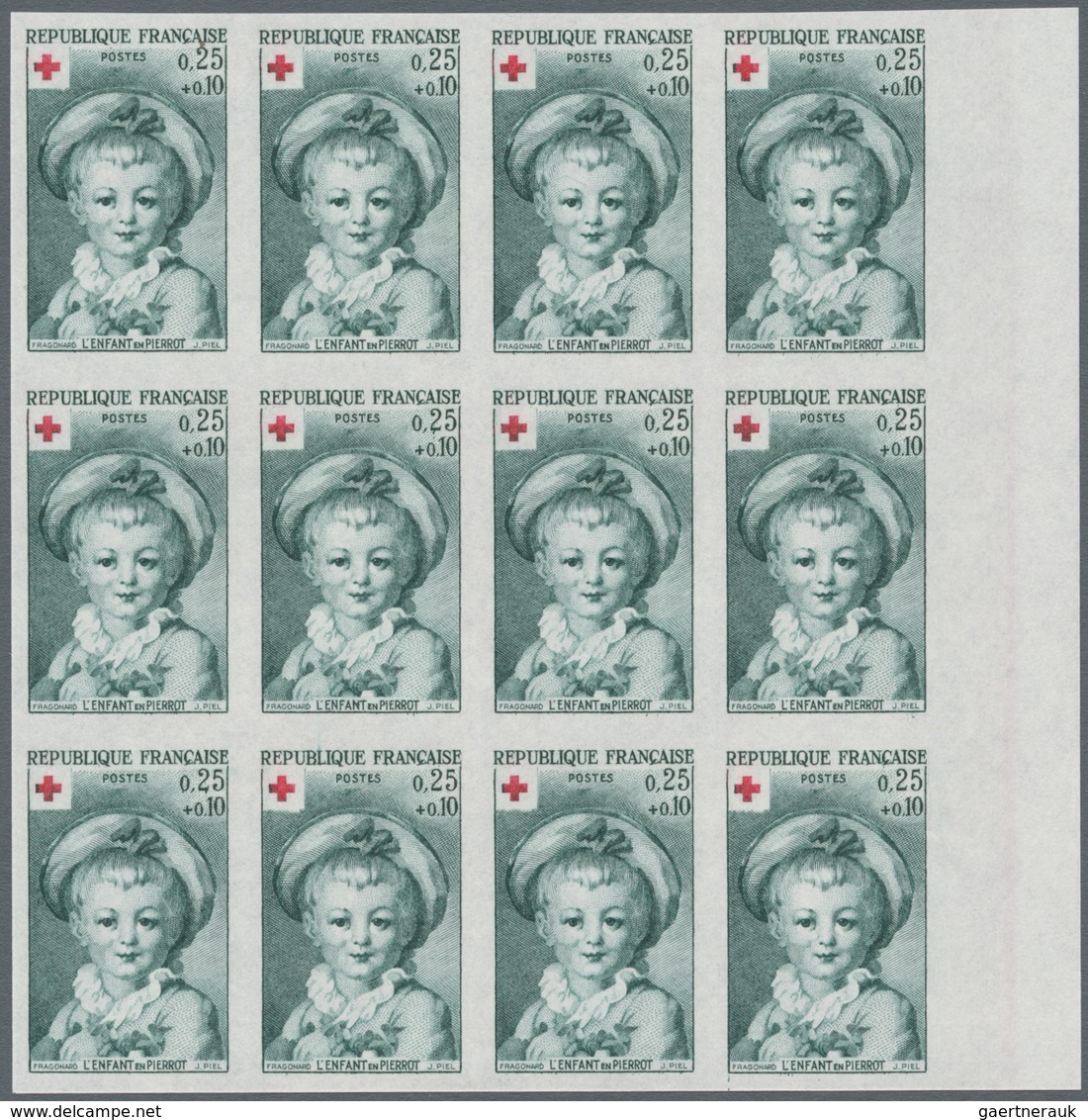 Frankreich: 1962, Red Cross Set Of Two (paintings From Jean-Honore Fragonard) In IMPERFORATE Blocks - Sonstige & Ohne Zuordnung