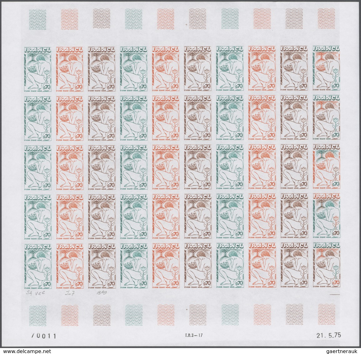 Frankreich: 1975, France. Set Of 4 Different Color Proof Sheets Of 50 For The Issue "Student Health - Sonstige & Ohne Zuordnung