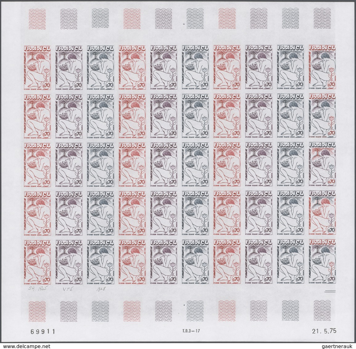 Frankreich: 1975, France. Set Of 4 Different Color Proof Sheets Of 50 For The Issue "Student Health - Sonstige & Ohne Zuordnung