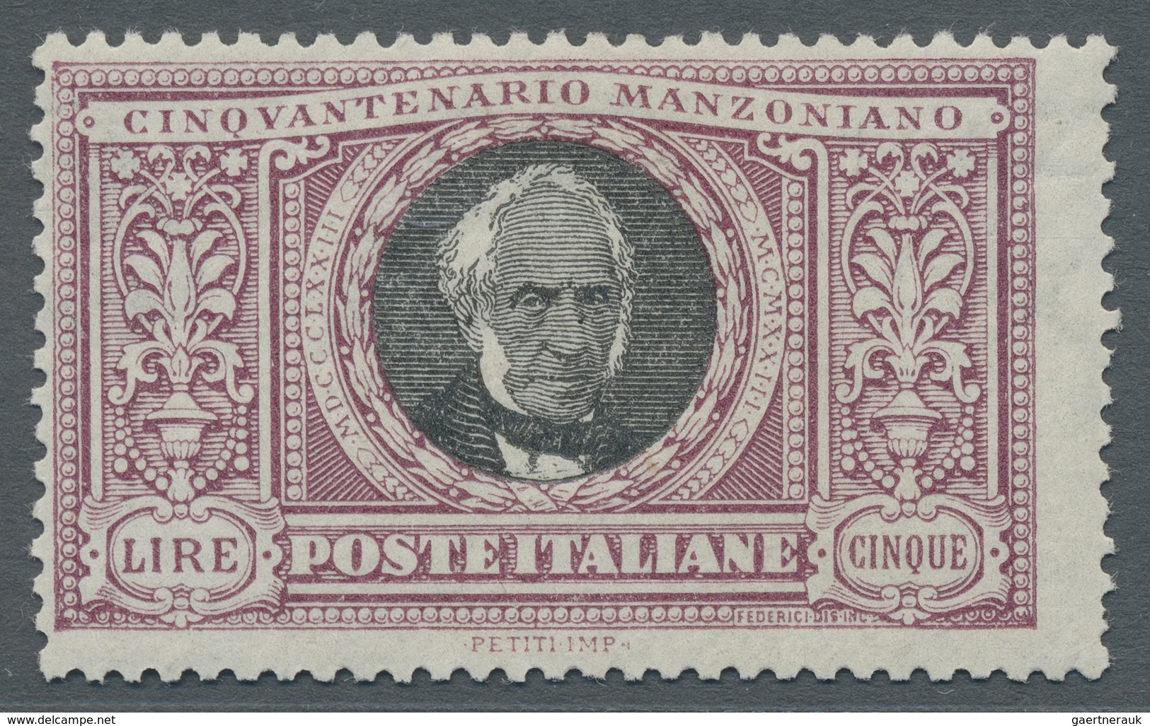 Italien: 1923, "5 L. Manzoni", The Top Value MNH With Excellent Perforation, Perfect Condition, In F - Oblitérés