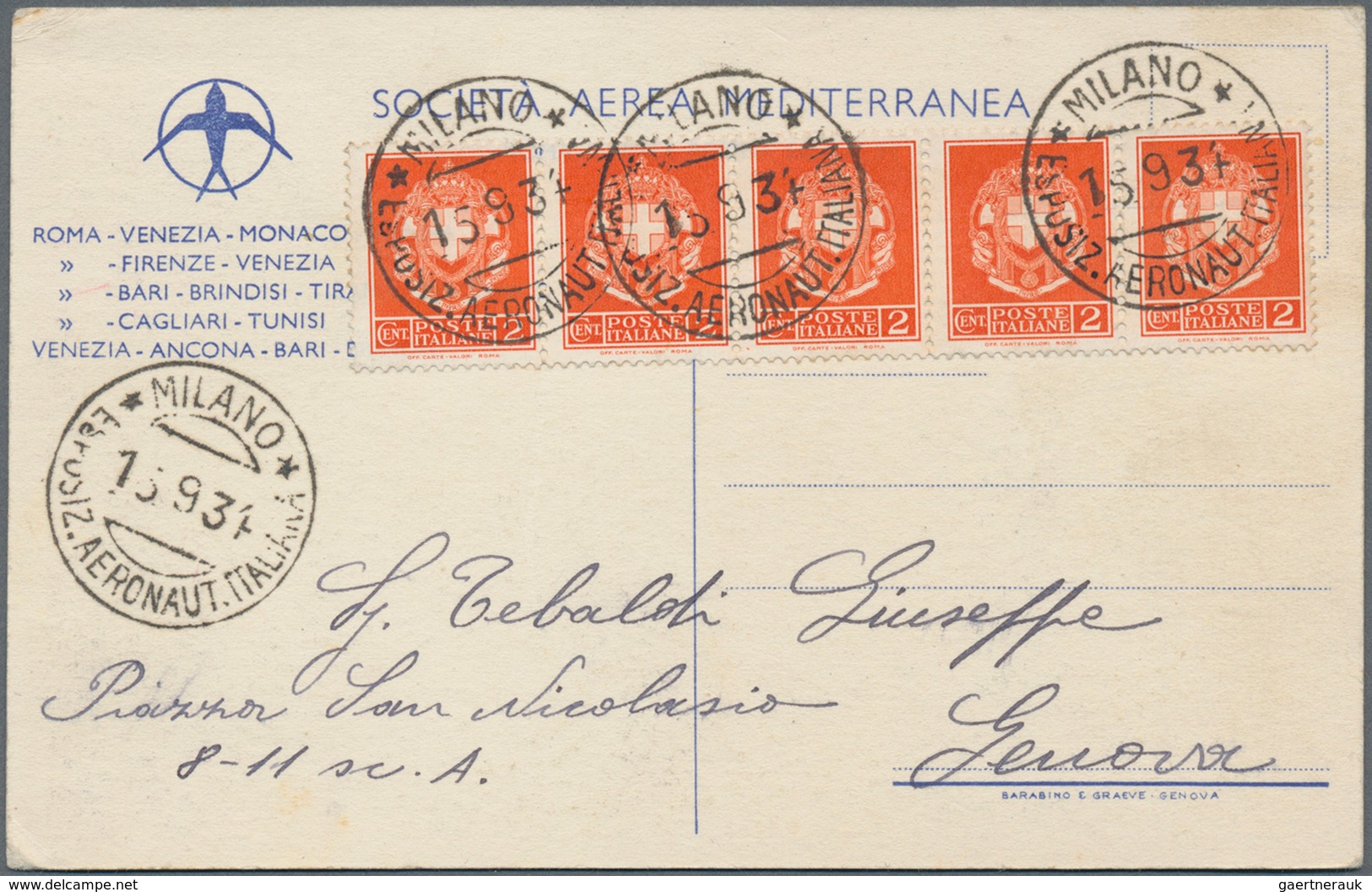 Italien: 1934. 2 C Orange "Imperiale" Tied By Special Cancel "MILANO ESPOSIZ. AERONAAUT. ITALIANA 1. - Oblitérés