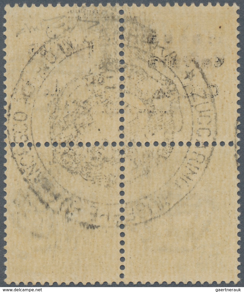 Italien: 1945, C.L.N. MASSA CARRARA Local Issue, 5 Lire On 50 C Brown Airmail Stamp, Block Of Four W - Oblitérés