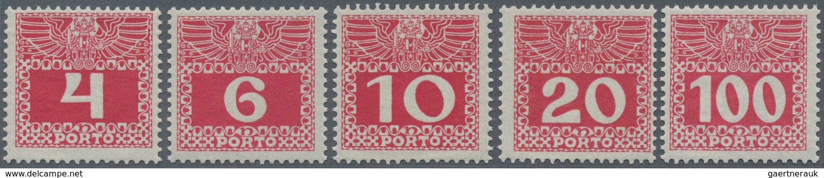 Österreich - Portomarken: 1909, Portomarken Auf Dünnem Papier, 5 Postfrische Werte (A.N.K.€555,-). - Portomarken