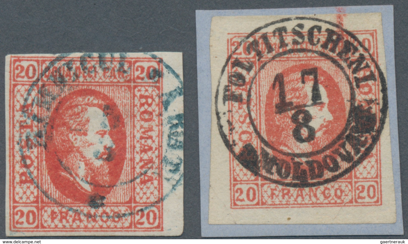 Rumänien: 1865, Cuza 20 Par. Red Marginal Type I With Rare Postmark RAMNICUL-SARAT 5/3 In Blue (sign - Gebraucht