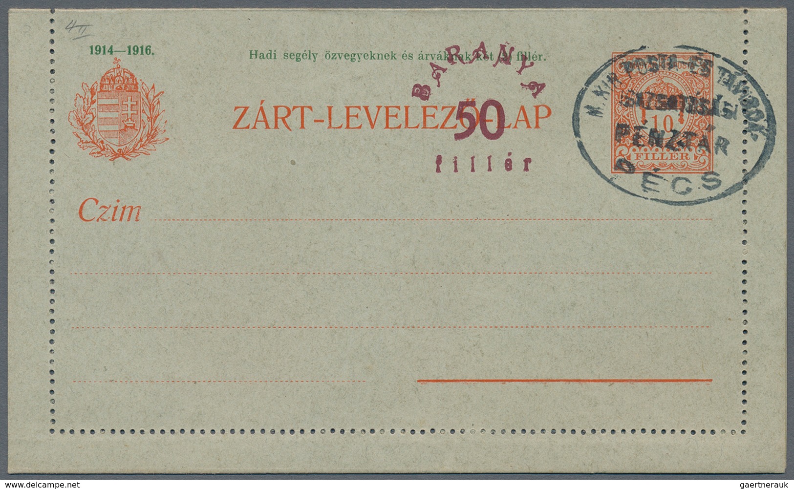 Ungarn - Besetzte Gebiete: Baranya: 1919, 50 F On 10+2 F Red In Type I Unused And Type II Cancelled/ - Baranya