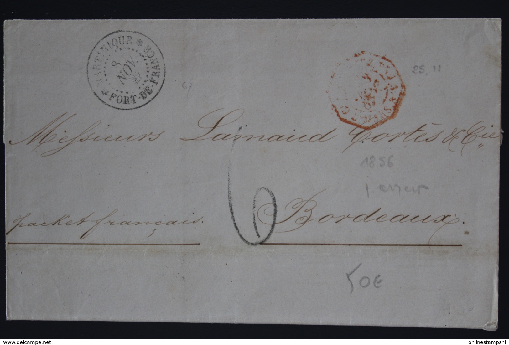 Martinique Cover 1867 Fort De France -> Bordeaux - Storia Postale