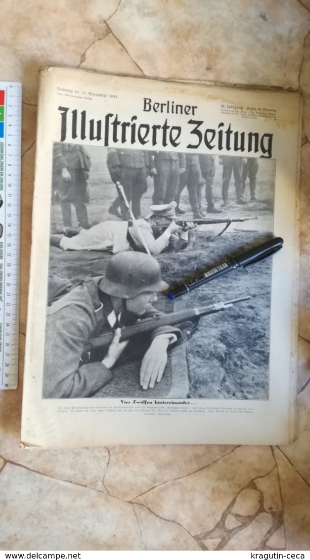 1943 WWII WW2 BERLINER ILLUSTRIERTE Zeitung NAZI GERMANY ARMY MAGAZINE MILITARY DEUTSCHE UNIFORM HELMET MACHINE GUN - Police & Military