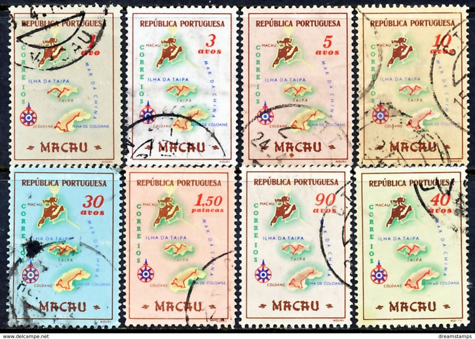 !										■■■■■ds■■ Macao 1956 AF#386-393ø Map Of Macao Set (x12710) - Gebruikt