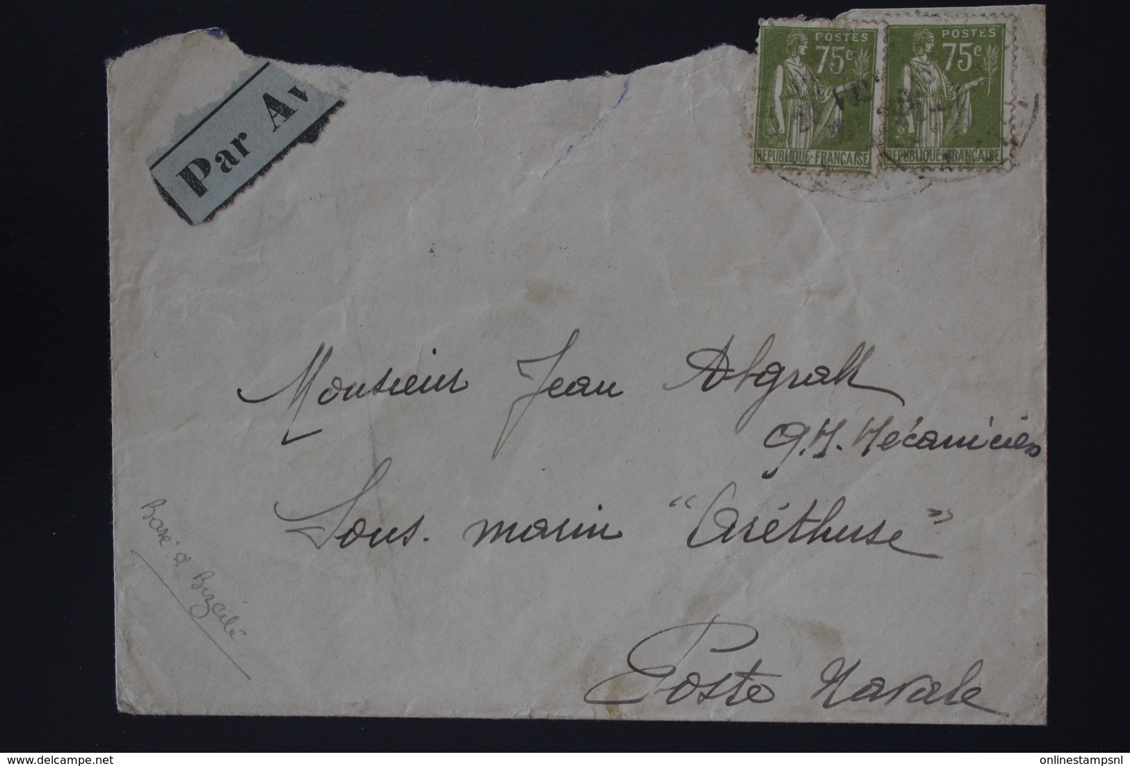 France Airmail Cover Sous-Marin Arethuse 1937 Letter  CAD Bizrten Naval + (repro) Submarine Postcard - Posta Marittima