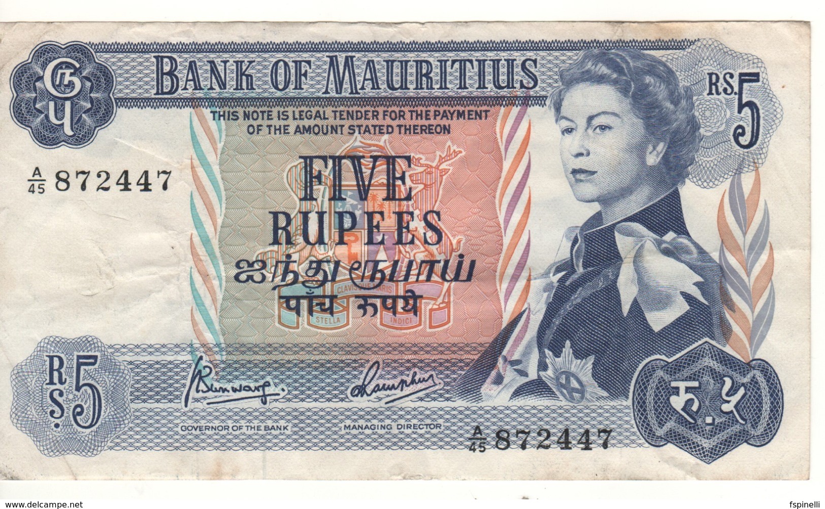 MAURITIUS   5 Rupees   ( Queen Elizabeth II )  P30a. - Mauritius