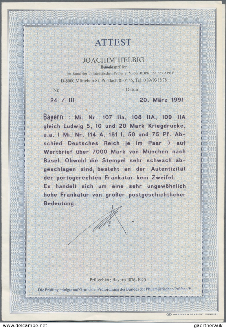 Bayern - Marken Und Briefe: Bayern Pfennigzeit  1) 1890, 2 Mark Gelborange Auf Rötlichem Papier Als - Sonstige & Ohne Zuordnung