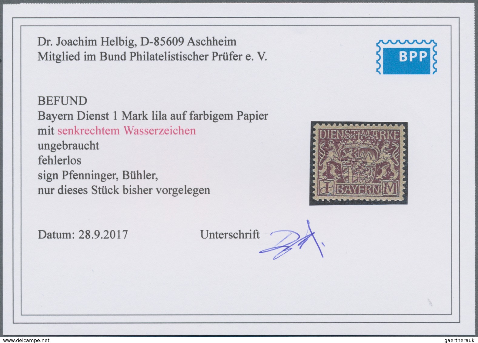 Bayern - Marken und Briefe: Bayern Pfennigzeit  1) 1890, 2 Mark gelborange auf rötlichem Papier als