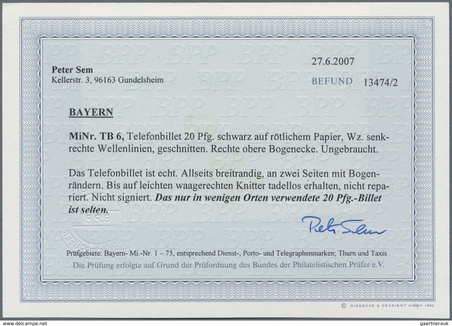 Bayern - Marken und Briefe: Bayern Pfennigzeit  1) 1890, 2 Mark gelborange auf rötlichem Papier als