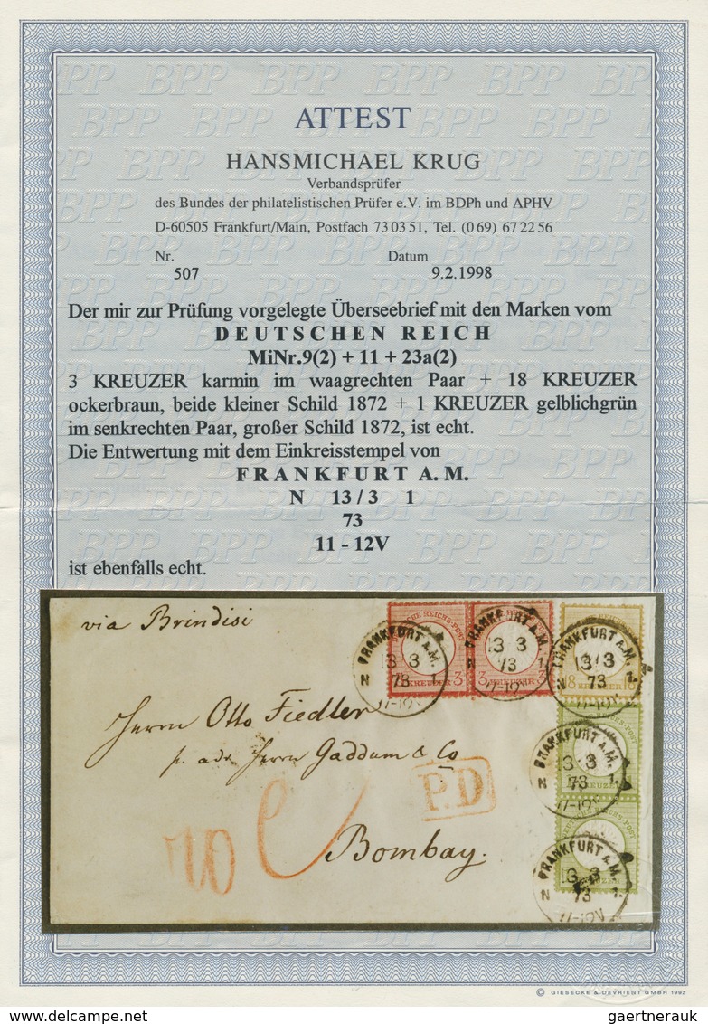 Deutsches Reich - Brustschild: 1872, 18 Kr. Ockerbraun Und Waagerechtes Paar 3 Kr. Kleiner Schild In - Brieven En Documenten