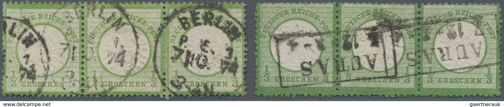 Deutsches Reich - Brustschild: 1872, Großer Schild 1/3 Gr Je Im Dreierstreifen In B-Farbe Dunkelgrün - Brieven En Documenten