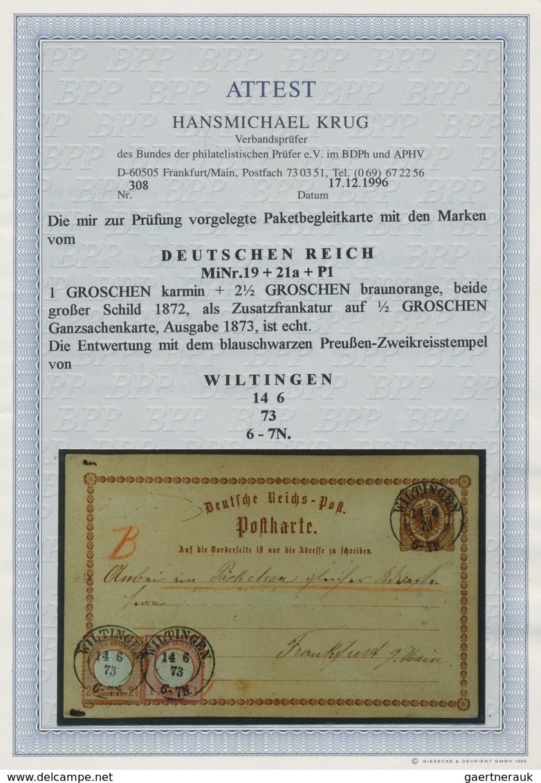 Deutsches Reich - Brustschild: 1873, GA-Karte ½ Gr Mit Großer Schild 2½ Gr. Und 1 Gr. Verwendet Als - Brieven En Documenten