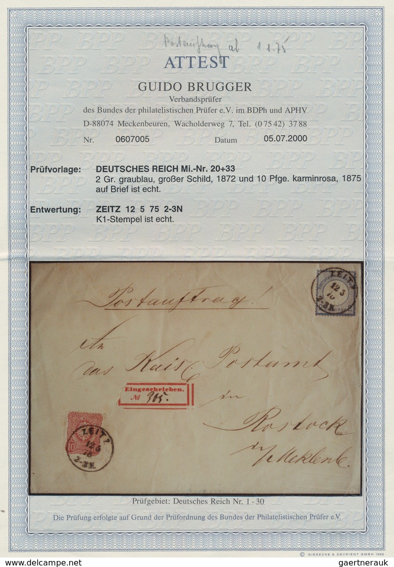 Deutsches Reich - Brustschild: 1872/75 Großer Schild 2 Gr. Blau+10 "Pfennige" Rot Auf EINSCHREIBEN-P - Brieven En Documenten