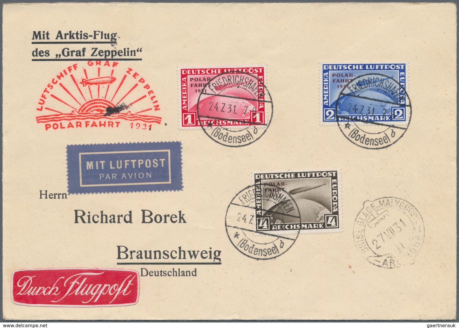 Deutsches Reich - Weimar: 1931 Zeppelin-Polarfahrt: Kompletter Satz auf Polarfahrt-Umschlag von Frie